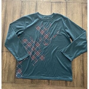 L.L. Bean Girls Holiday Shirt Top Long Sleeve Plaid Moose Size 14/16